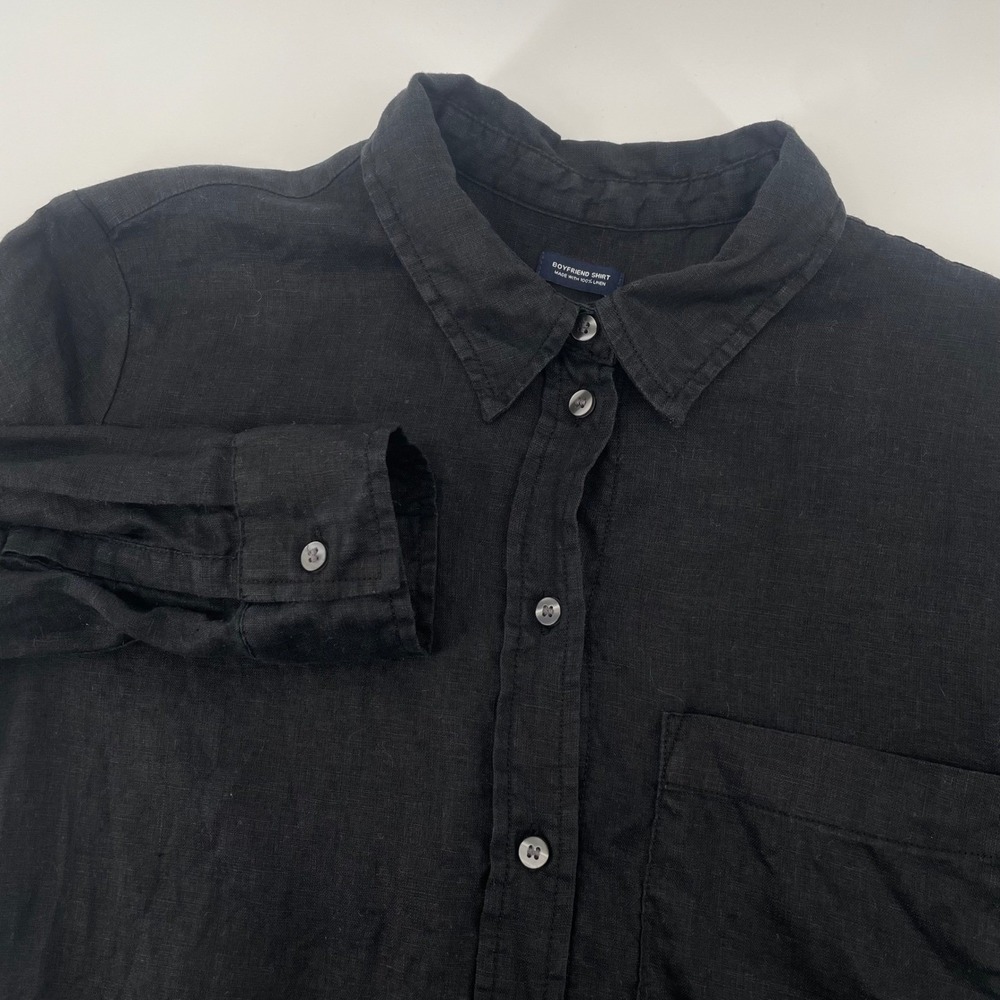 Gap Boyfriend Shirt Womens XS Black 100% Linen Long Sleeve Button Down